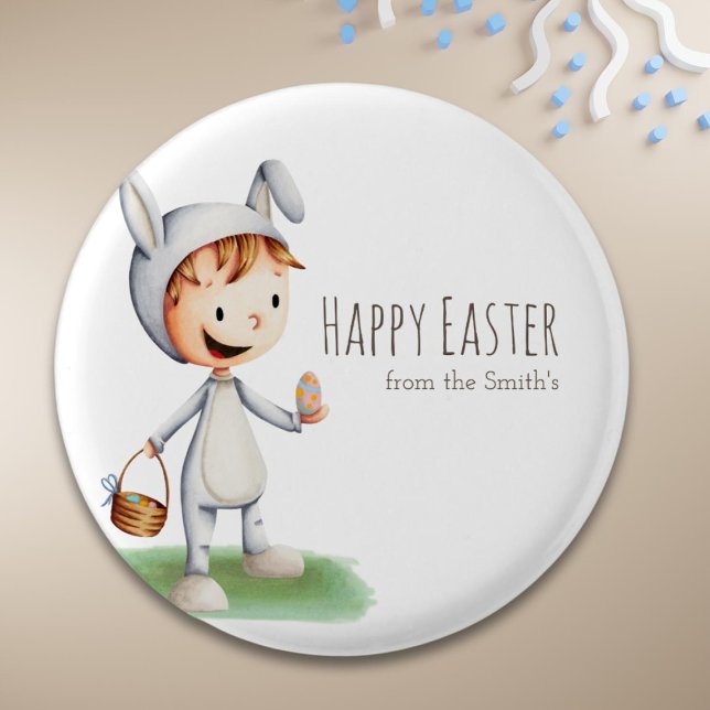 Egg Hunt Boy Happy Easter Family Personalised  3 Cm Round Badge (Creator Uploaded)