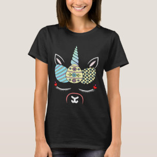 Egg Hunt Easter Day Llama Unicorn Bunny Face Girl T-Shirt