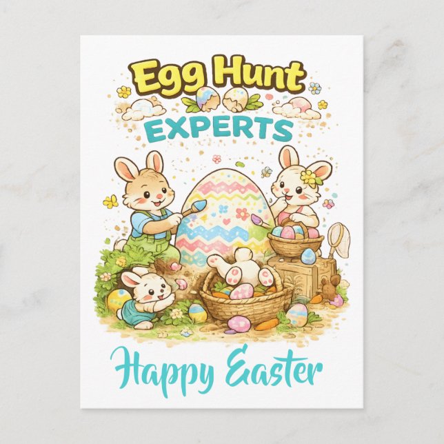 Egg Hunt ExpertsCute Watercolor Bunny Painting  Holiday Postcard (Front)