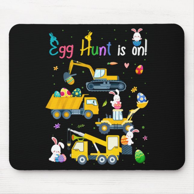 Egg Hunt Is On Construction Trucks Easter Bunny Bo Mouse Mat (Front)