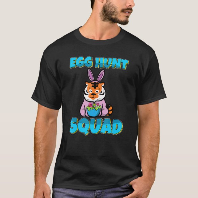Egg Hunt Squad Cute Tiger Easter Eggs Hunting T-Shirt (Front)
