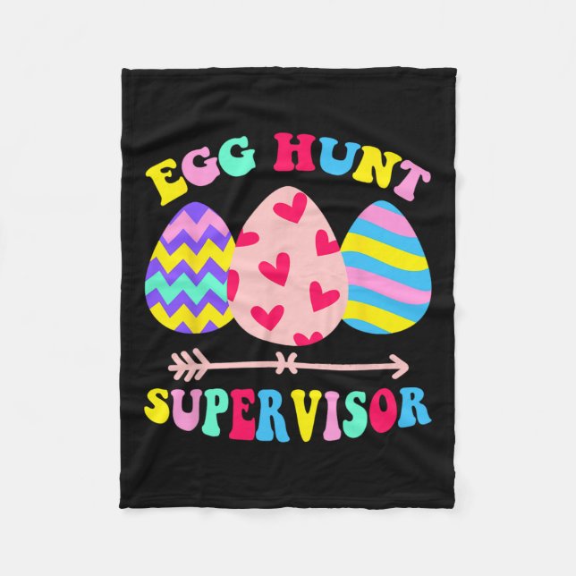 Egg Hunt Supervisor Retro Egg Hunting Party Mum Da Fleece Blanket (Front)