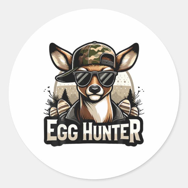 Egg Hunter Deer Buck Backward Cap Deer Hunting Eas Classic Round Sticker (Front)
