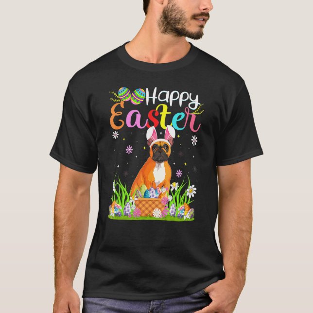 Egg Hunting Bunny French Bulldog Happy Easter T-Shirt (Front)