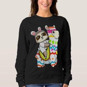 Egg Hunting Llama Bunny Cute Sloth Riding Llama Ea Sweatshirt