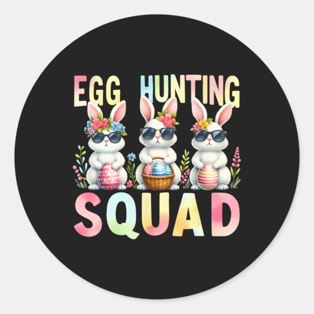 Egg Hunting Squad Easter Day Bunny Egg Hunt Happy  Classic Round Sticker (Front)