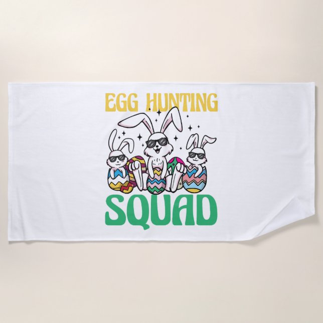 Egg Hunting Squad Easter Funny Kid Easter Egg Hunt Beach Towel (Front)