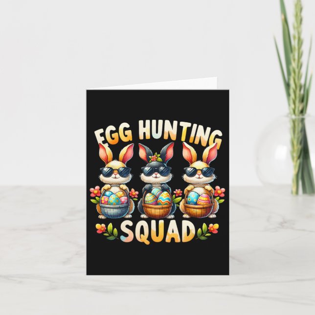 Egg Hunting Squad Happy Easter Day Bunny Egg Hunt  Card (Front)