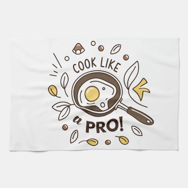 Egg in Pan Illustration – Delicious Breakfast Art Tea Towel (Horizontal)