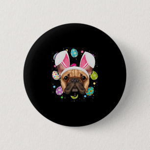 Egg Lover Bunny Ear French Bulldog Face Easter Sun 6 Cm Round Badge