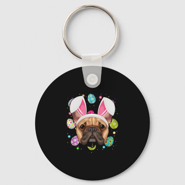 Egg Lover Bunny Ear French Bulldog Face Easter Sun Key Ring (Front)