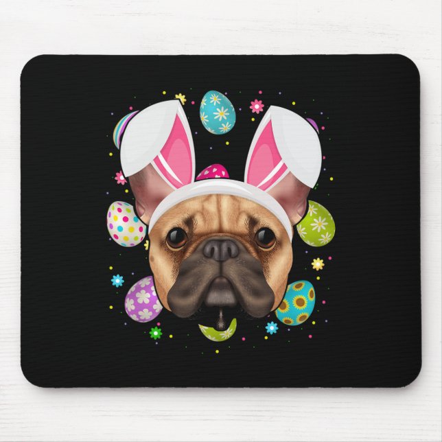 Egg Lover Bunny Ear French Bulldog Face Easter Sun Mouse Mat (Front)