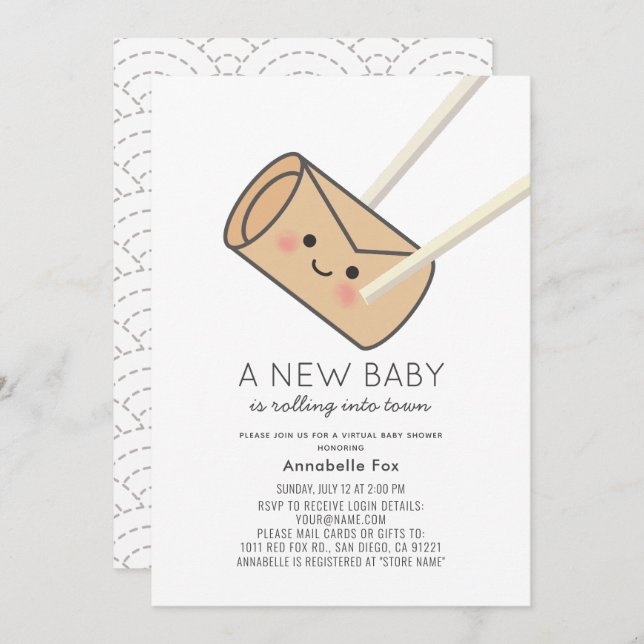 Egg Roll Kawaii Virtual Baby Shower Invitation (Front/Back)