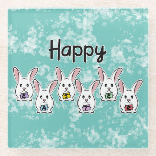 Egg Shaped Easter Rabbits Glass Coaster
