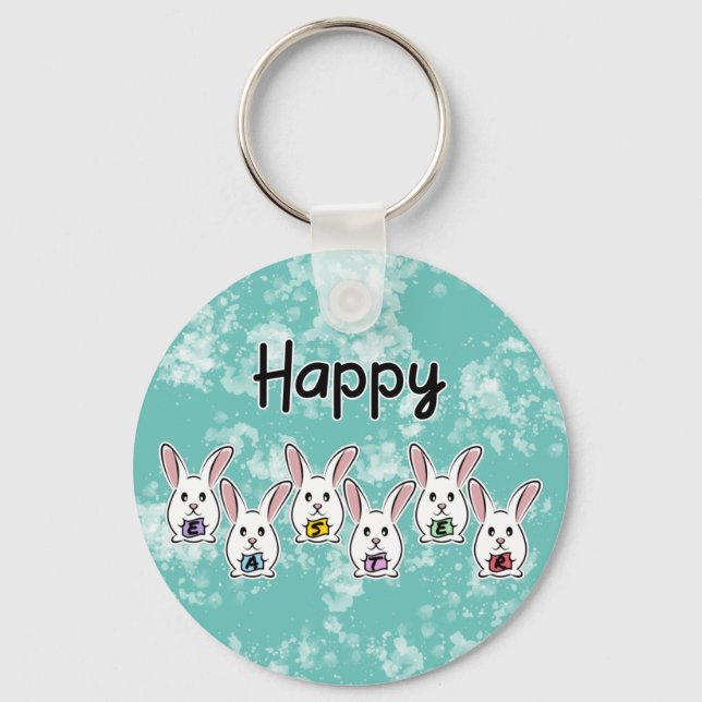 Egg Shaped Easter Rabbits Key Ring (Front)