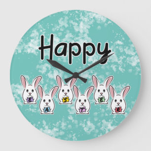 Egg Shaped Easter Rabbits Large Clock
