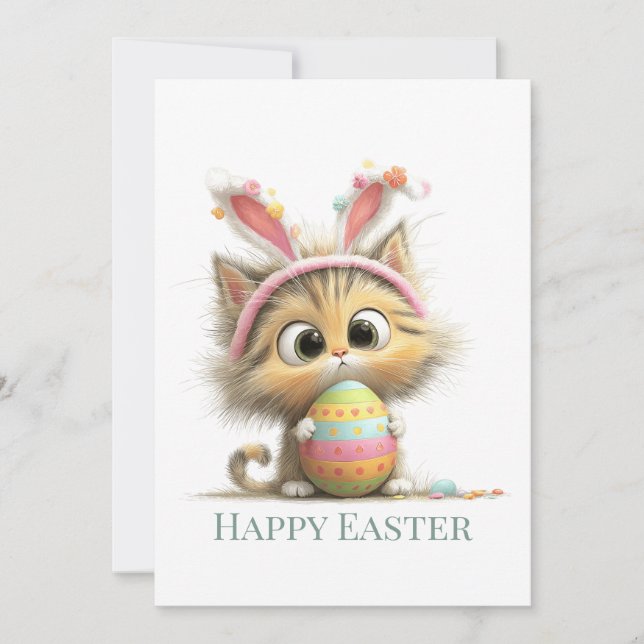 Egg-stra Cute Easter Cat Flat Greeting Card (Front)