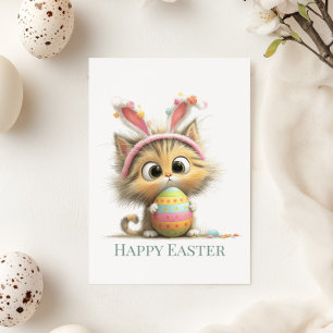 Egg-stra Cute Easter Cat Flat Greeting Card