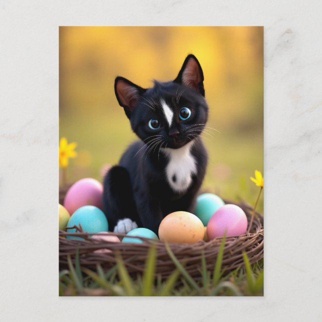 Egg-stra Cute: Felini’s Springtime Surprise Holiday Postcard (Front)