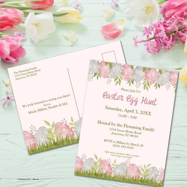 Egg-stra Sweet Customisable Easter Egg Hunt Postcard (Egg-stra Sweet Easter Egg Hunt Postcard Invitation)