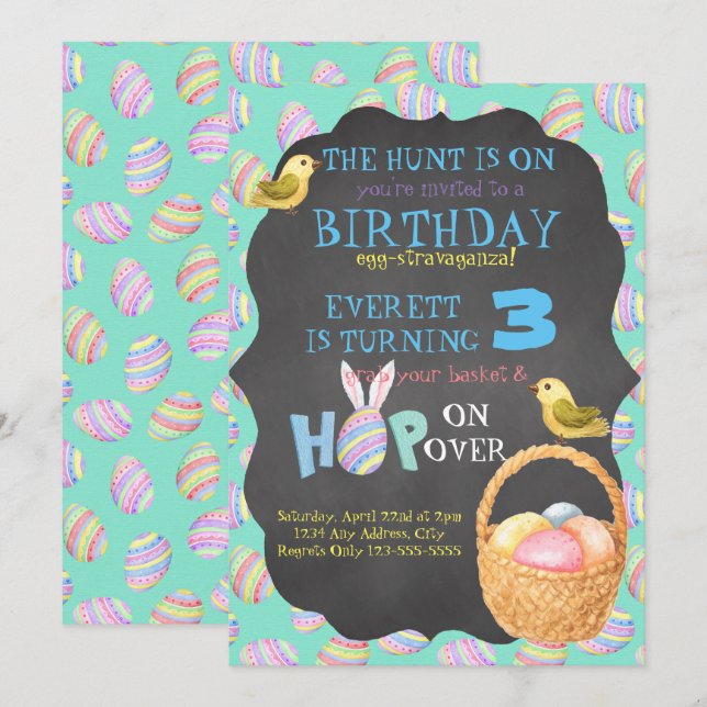 Egg-Stravaganza Birthday Invitation (Front/Back)