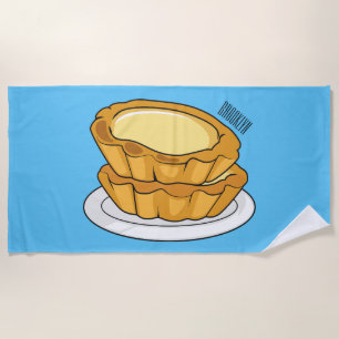 Egg tart cartoon illustration beach towel