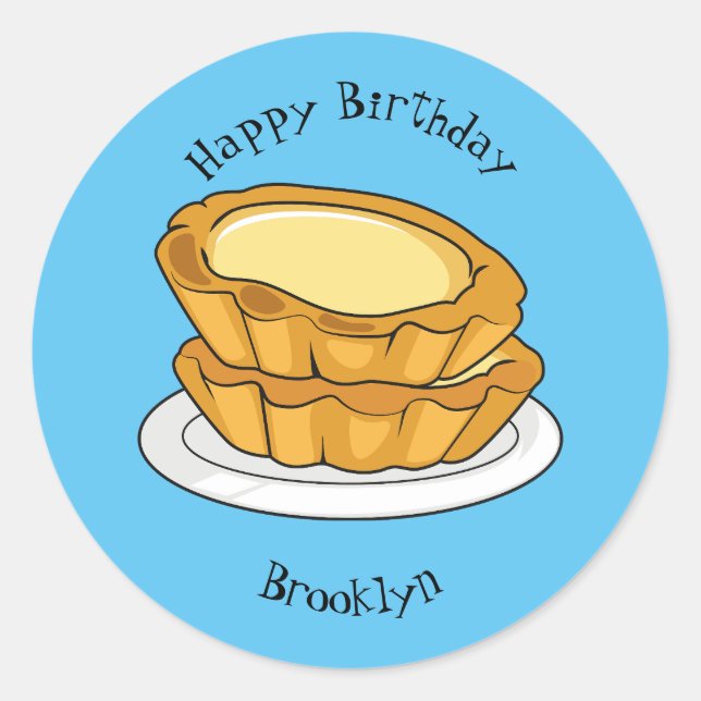Egg tart cartoon illustration classic round sticker (Front)