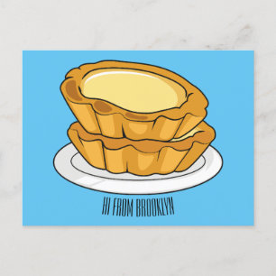 Egg tart cartoon illustration  postcard