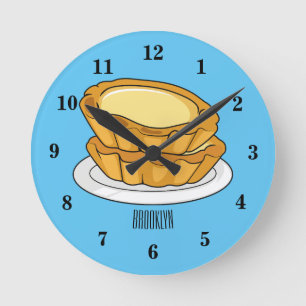 Egg tart cartoon illustration round clock
