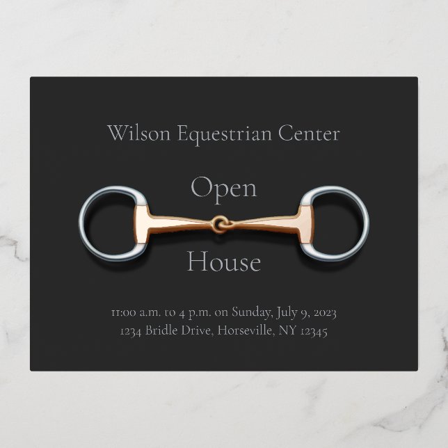 Eggbutt Snaffle Bit Equestrian Business Foil Invitation Postcard (Front)
