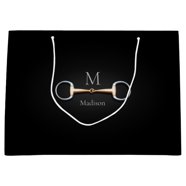 Eggbutt Snaffle Bit Horse Name & Monogram Large Gift Bag (Front)