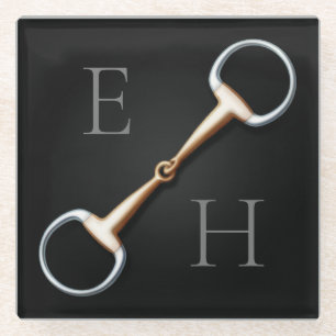 Eggbutt Snaffle Bit Monogrammed Equestrian Glass Coaster