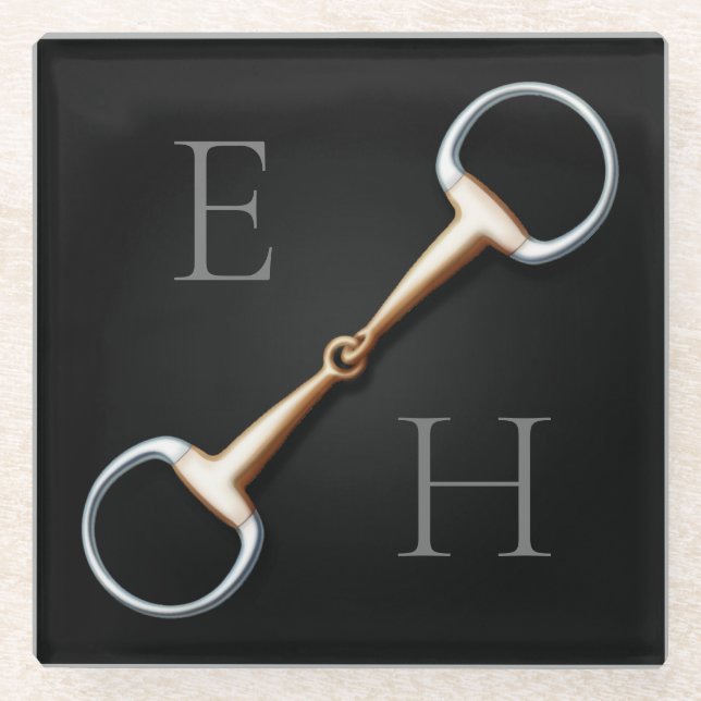 Eggbutt Snaffle Bit Monogrammed Equestrian Glass Coaster (Front)