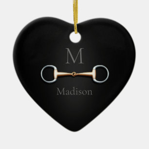 Eggbutt Snaffle Bit Monogrammed Equestrian Heart Ceramic Tree Decoration
