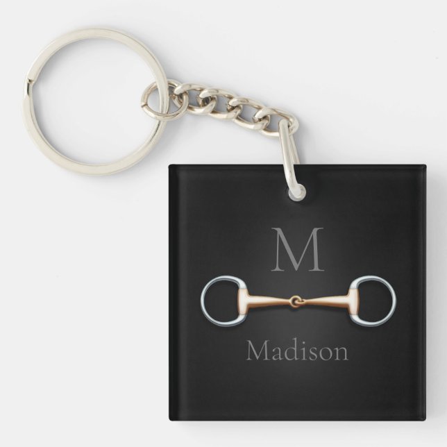 Eggbutt Snaffle Bit Monogrammed Equestrian Key Ring (Front)