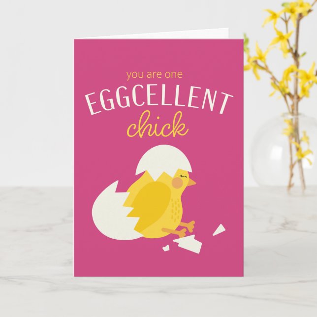 Eggcellent Chick - Valentine's Day Card (Yellow Flower)