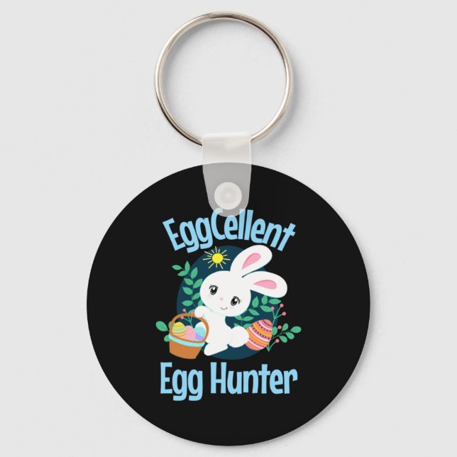 Eggcellent Egg Hunter Cute Easter Bunny Quote Sayi Key Ring (Front)