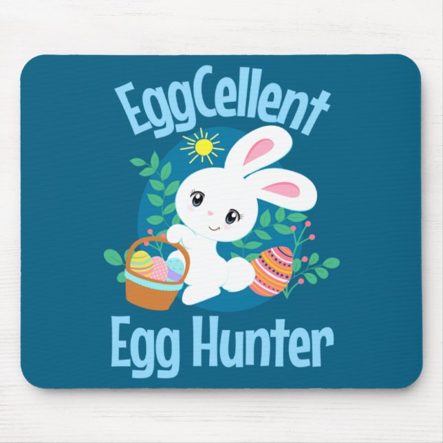 Eggcellent Egg Hunter Cute Easter Bunny Quote Sayi Mouse Mat (Front)