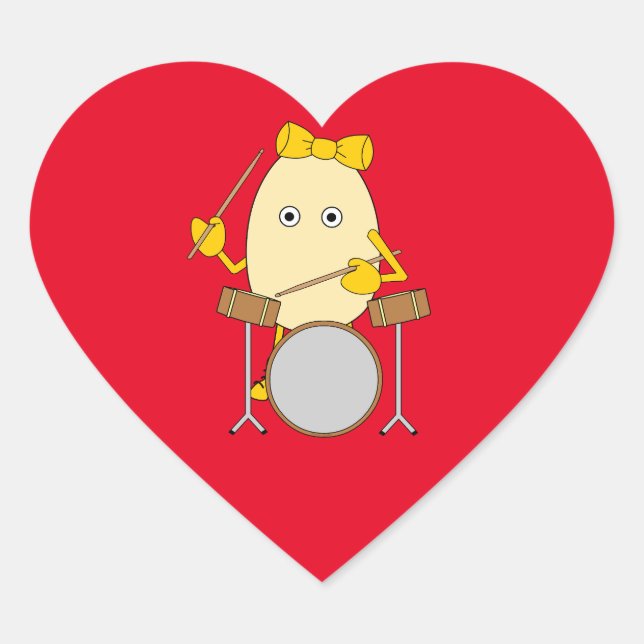 Egghead Drummer Girl Heart Sticker (Front)
