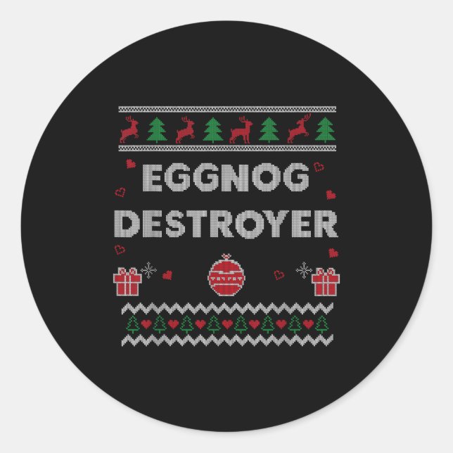 Eggnog Lover Funny Ugly Christmas Style Xmas Gift  Classic Round Sticker (Front)