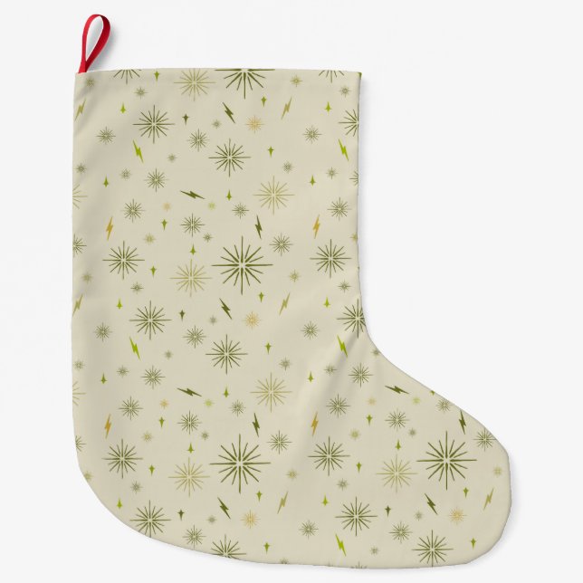 Eggnog Snowflakes - Avocado Large Christmas Stocking (Front)