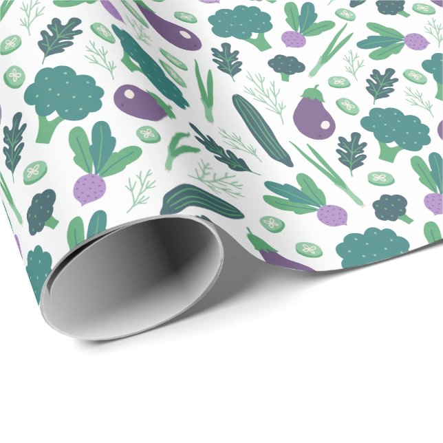 Eggplant and Broccoli Vegetable Pattern Wrapping Paper (Roll Corner)