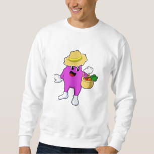 Eggplant as Farmer with Carrot Sweatshirt