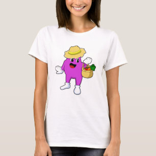 Eggplant as Farmer with Carrot T-Shirt