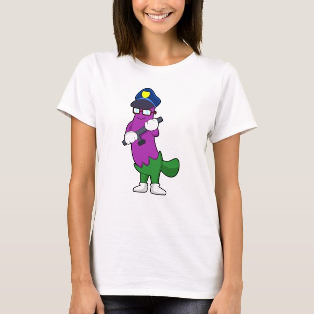 Eggplant as Police officer with Baton T-Shirt (Front)