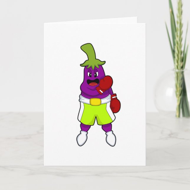 Eggplant at Boxing with Boxing gloves Card (Front)