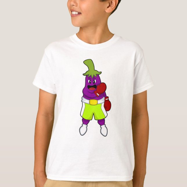 Eggplant at Boxing with Boxing gloves T-Shirt (Front)