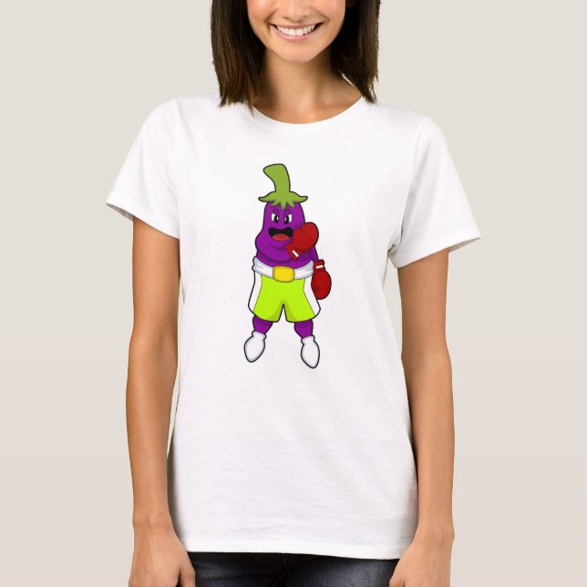 Eggplant at Boxing with Boxing gloves T-Shirt (Front)
