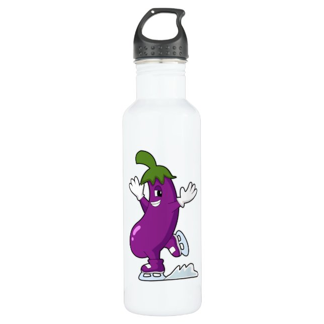 Eggplant at Ice skating with Ice skates 710 Ml Water Bottle (Front)