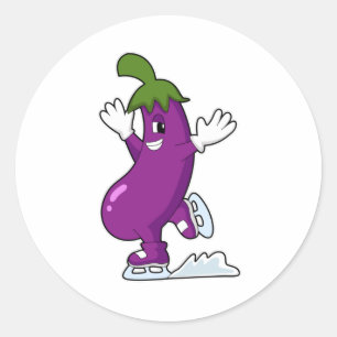 Eggplant at Ice skating with Ice skates Classic Round Sticker